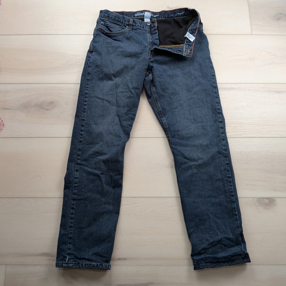 Eddie Bauer Mens Fleece Lined Straight Jeans Blue Denim 33x32 EB6697201-R-SBL